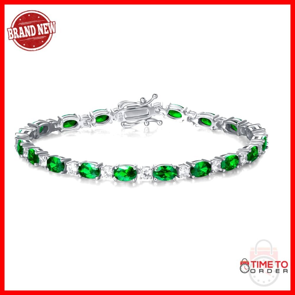 Sterling Silver Tennis Bracelet with Birthstones, 7 Inch Length